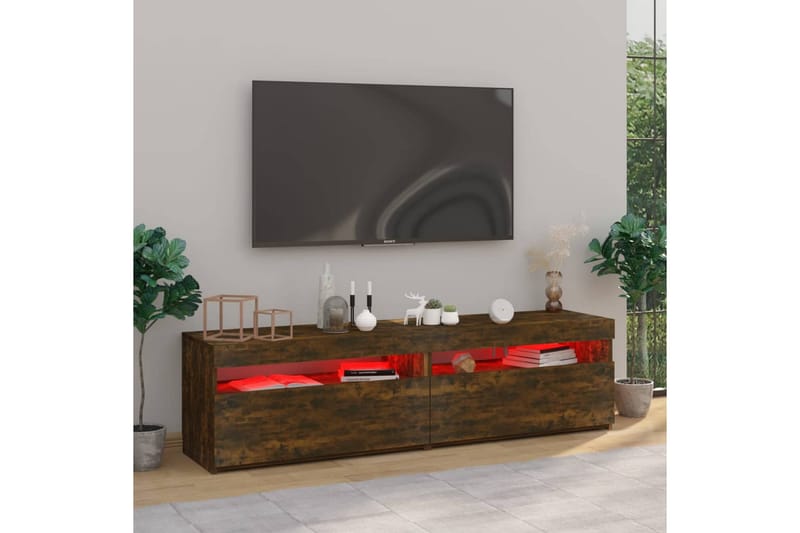 TV-benk med LED-lys 2 stk røkt eik 75x35x40 cm - Brun - Møbler - TV- & Mediamøbler - TV benk & mediabenk