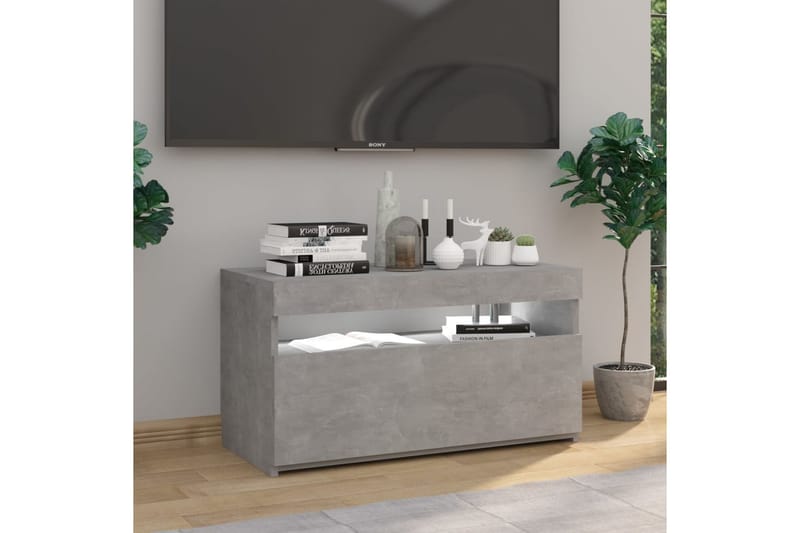 TV-benk med LED-lys betonggrå 75x35x40 cm - Grå - Møbler - TV- & Mediamøbler - TV benk & mediabenk