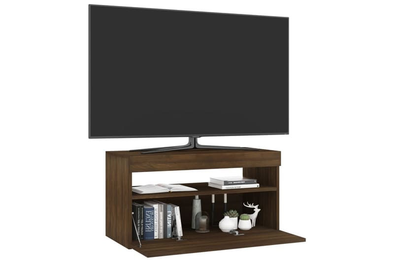 TV-benk med LED-lys brun eik 75x35x40 cm - Brun - Møbler - TV- & Mediamøbler - TV benk & mediabenk