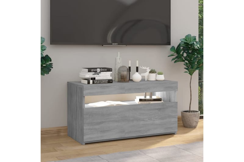 TV-benk med LED-lys grå sonoma 75x35x40 cm - Grå - Møbler - TV- & Mediamøbler - TV benk & mediabenk