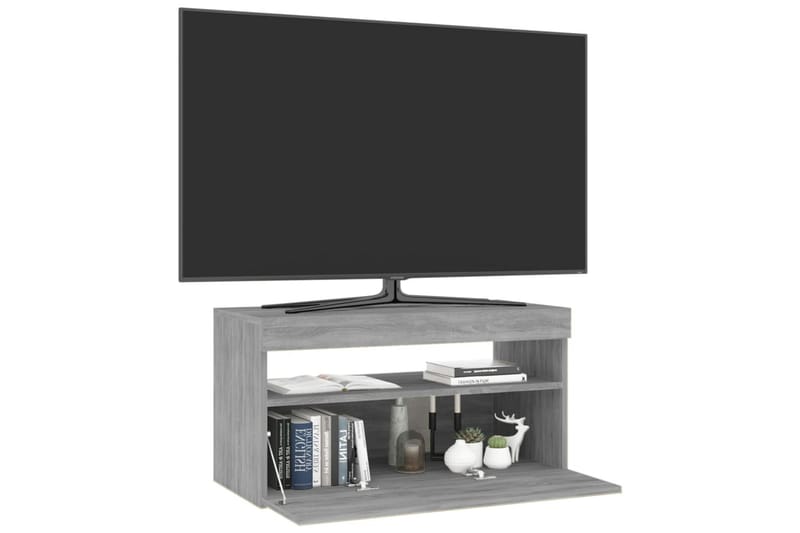 TV-benk med LED-lys grå sonoma 75x35x40 cm - Grå - Møbler - TV- & Mediamøbler - TV benk & mediabenk