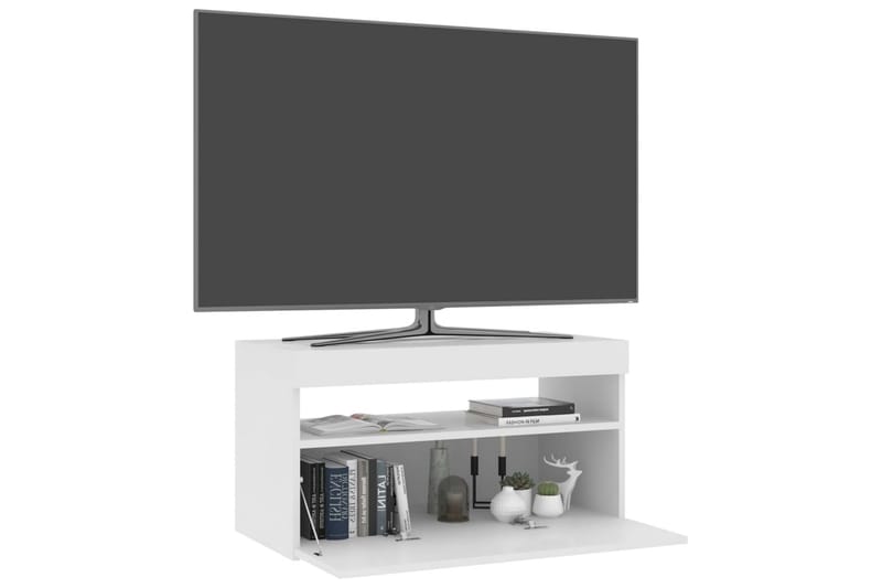 TV-benk med LED-lys høyglans hvit 75x35x40 cm - Hvit - Møbler - TV- & Mediamøbler - TV benk & mediabenk