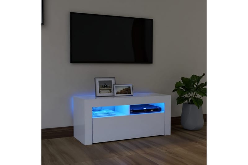 TV-benk med LED-lys hvit 90x35x40 cm - Hvit - Møbler - TV- & Mediamøbler - TV benk & mediabenk