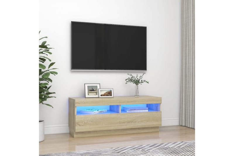 TV-benk med LED-lys sonoma eik 100x35x40 cm - Brun - Møbler - TV- & Mediamøbler - TV benk & mediabenk