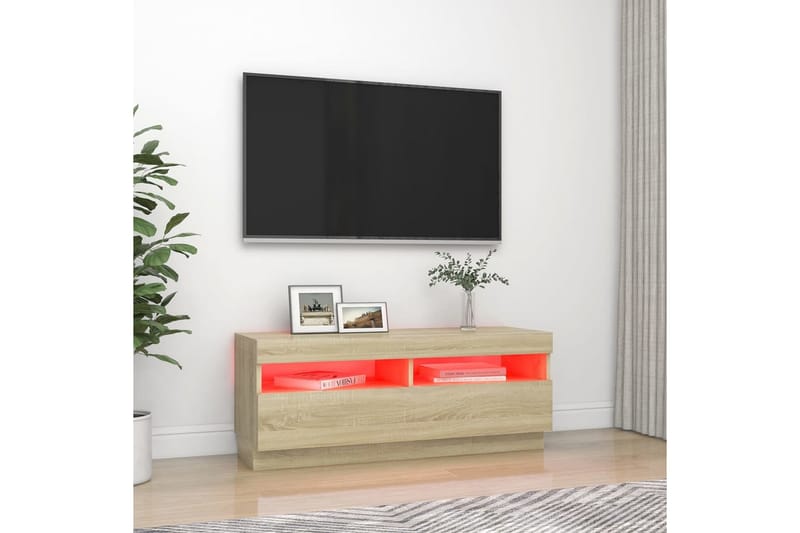 TV-benk med LED-lys sonoma eik 100x35x40 cm - Brun - Møbler - TV- & Mediamøbler - TV benk & mediabenk