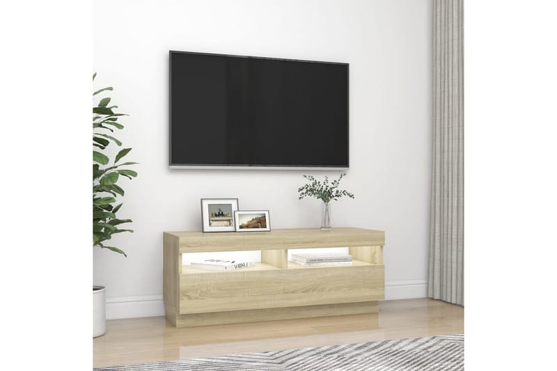 TV-benk med LED-lys sonoma eik 100x35x40 cm - Brun - Møbler - TV- & Mediamøbler - TV benk & mediabenk