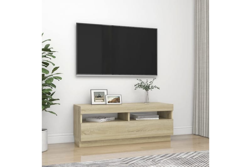 TV-benk med LED-lys sonoma eik 100x35x40 cm - Brun - Møbler - TV- & Mediamøbler - TV benk & mediabenk