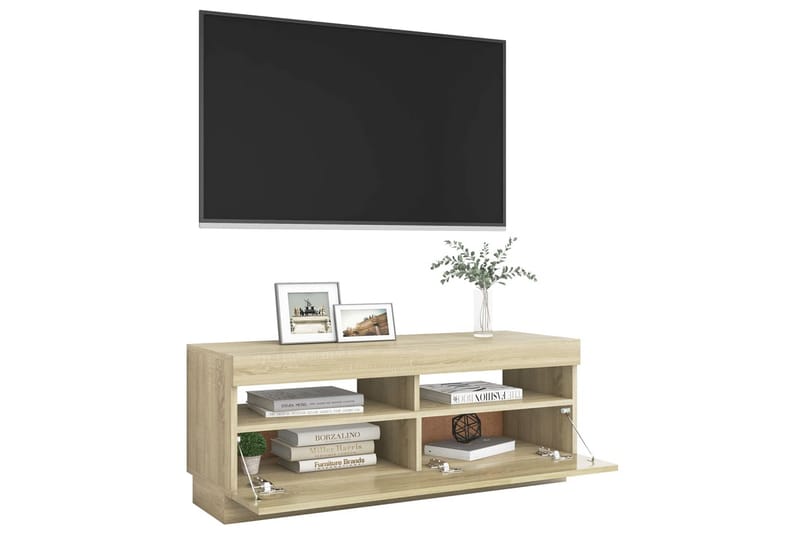 TV-benk med LED-lys sonoma eik 100x35x40 cm - Brun - Møbler - TV- & Mediamøbler - TV benk & mediabenk