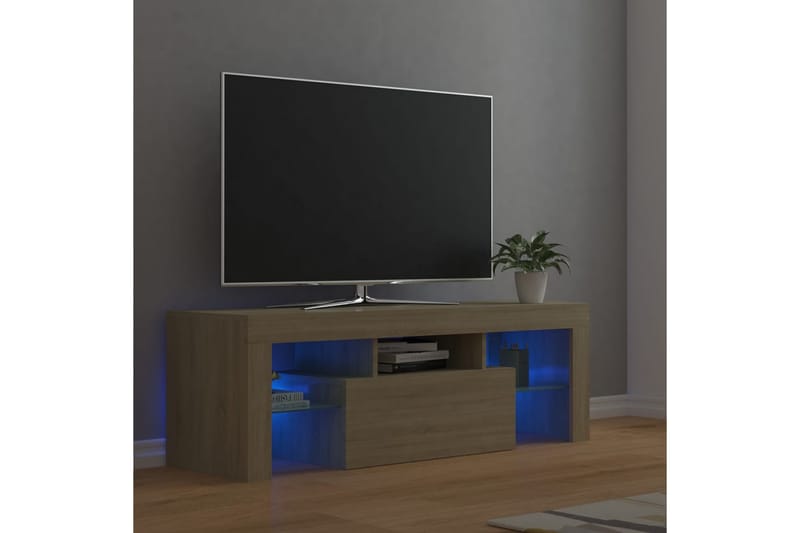 TV-benk med LED-lys sonoma eik 120x35x40 cm - Brun - Møbler - TV- & Mediamøbler - TV benk & mediabenk