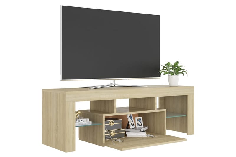 TV-benk med LED-lys sonoma eik 120x35x40 cm - Brun - Møbler - TV- & Mediamøbler - TV benk & mediabenk