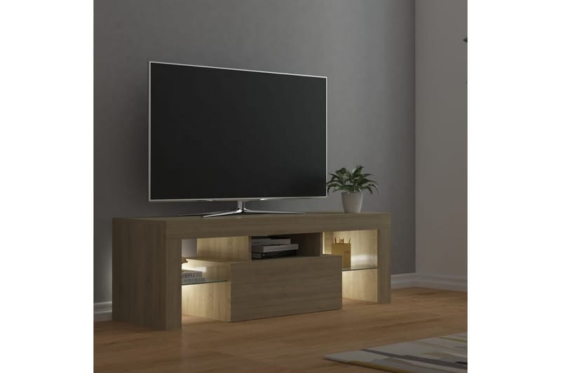 TV-benk med LED-lys sonoma eik 120x35x40 cm - Brun - Møbler - TV- & Mediamøbler - TV benk & mediabenk