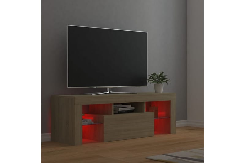 TV-benk med LED-lys sonoma eik 120x35x40 cm - Brun - Møbler - TV- & Mediamøbler - TV benk & mediabenk