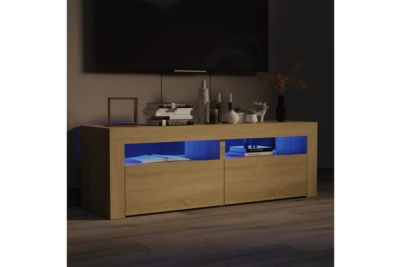 TV-benk med LED-lys sonoma eik 120x35x40 cm - Brun - Møbler - TV- & Mediamøbler - TV benk & mediabenk