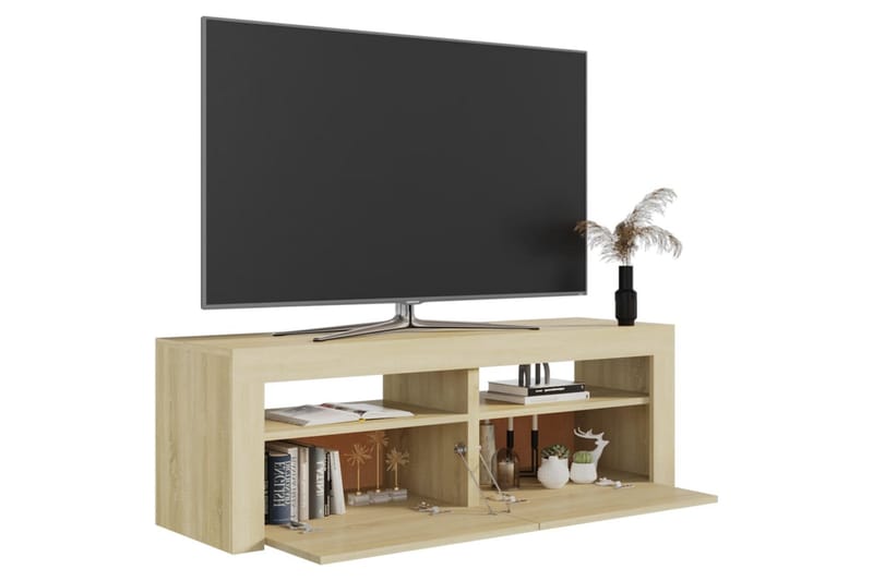 TV-benk med LED-lys sonoma eik 120x35x40 cm - Brun - Møbler - TV- & Mediamøbler - TV benk & mediabenk