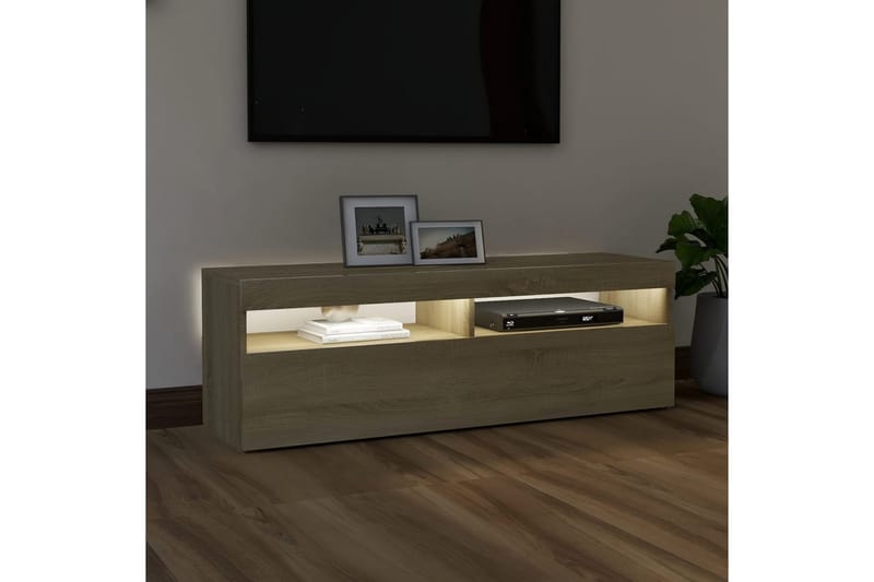 TV-benk med LED-lys sonoma eik 120x35x40 cm - Brun - Møbler - TV- & Mediamøbler - TV benk & mediabenk