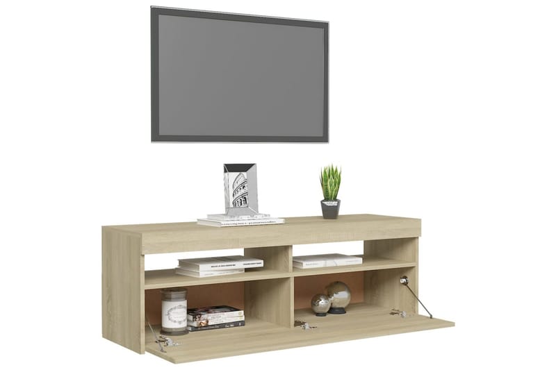 TV-benk med LED-lys sonoma eik 120x35x40 cm - Brun - Møbler - TV- & Mediamøbler - TV benk & mediabenk