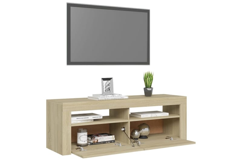 TV-benk med LED-lys sonoma eik 120x35x40 cm - Brun - Møbler - TV- & Mediamøbler - TV benk & mediabenk