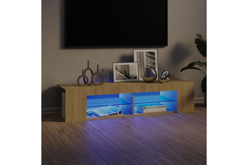 TV-benk med LED-lys sonoma eik 135x39x30 cm - Brun - Møbler - TV- & Mediamøbler - TV benk & mediabenk