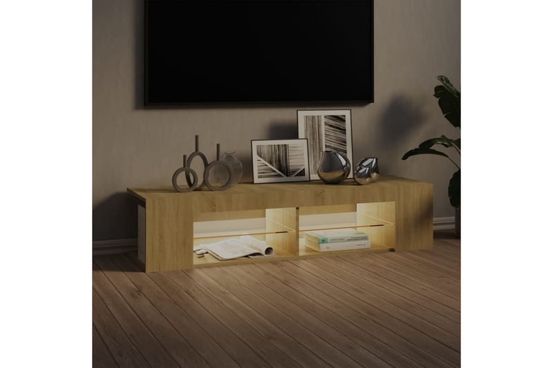 TV-benk med LED-lys sonoma eik 135x39x30 cm - Brun - Møbler - TV- & Mediamøbler - TV benk & mediabenk