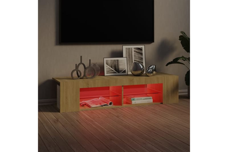 TV-benk med LED-lys sonoma eik 135x39x30 cm - Brun - Møbler - TV- & Mediamøbler - TV benk & mediabenk