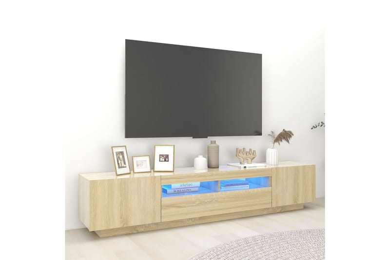 TV-benk med LED-lys sonoma eik 200x35x40 cm - Brun - Møbler - TV- & Mediamøbler - TV benk & mediabenk