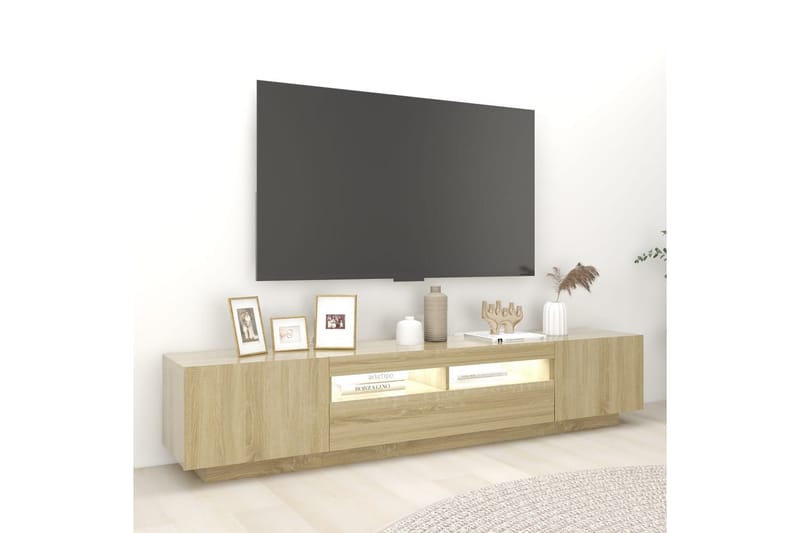 TV-benk med LED-lys sonoma eik 200x35x40 cm - Brun - Møbler - TV- & Mediamøbler - TV benk & mediabenk