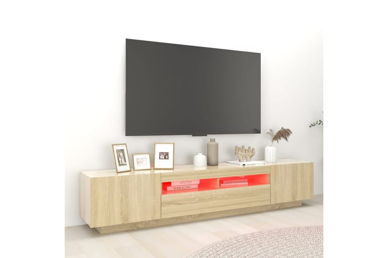 TV-benk med LED-lys sonoma eik 200x35x40 cm - Brun - Møbler - TV- & Mediamøbler - TV benk & mediabenk