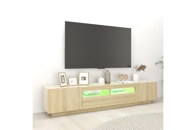 TV-benk med LED-lys sonoma eik 200x35x40 cm - Brun - Møbler - TV- & Mediamøbler - TV benk & mediabenk