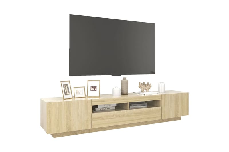 TV-benk med LED-lys sonoma eik 200x35x40 cm - Brun - Møbler - TV- & Mediamøbler - TV benk & mediabenk