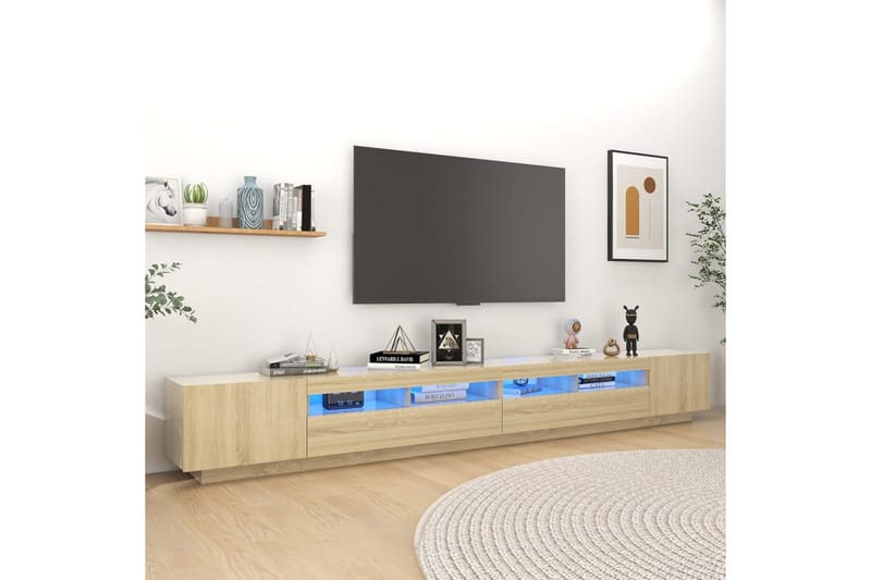 TV-benk med LED-lys sonoma eik 300x35x40 cm - Brun - Møbler - TV- & Mediamøbler - TV benk & mediabenk