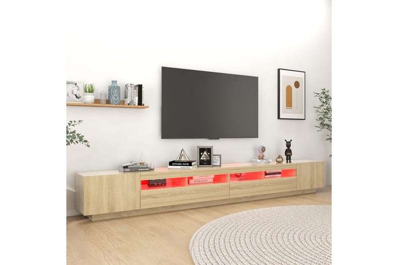 TV-benk med LED-lys sonoma eik 300x35x40 cm - Brun - Møbler - TV- & Mediamøbler - TV benk & mediabenk