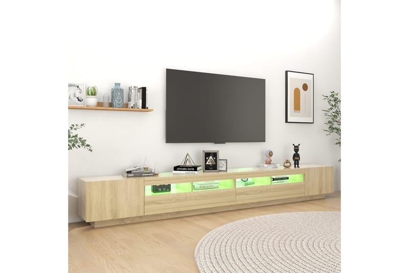 TV-benk med LED-lys sonoma eik 300x35x40 cm - Brun - Møbler - TV- & Mediamøbler - TV benk & mediabenk