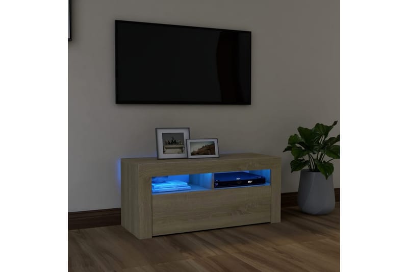 TV-benk med LED-lys sonoma eik 90x35x40 cm - Brun - Møbler - TV- & Mediamøbler - TV benk & mediabenk