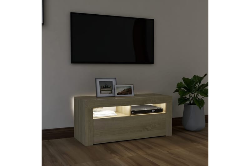 TV-benk med LED-lys sonoma eik 90x35x40 cm - Brun - Møbler - TV- & Mediamøbler - TV benk & mediabenk