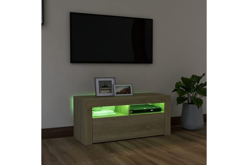 TV-benk med LED-lys sonoma eik 90x35x40 cm - Brun - Møbler - TV- & Mediamøbler - TV benk & mediabenk