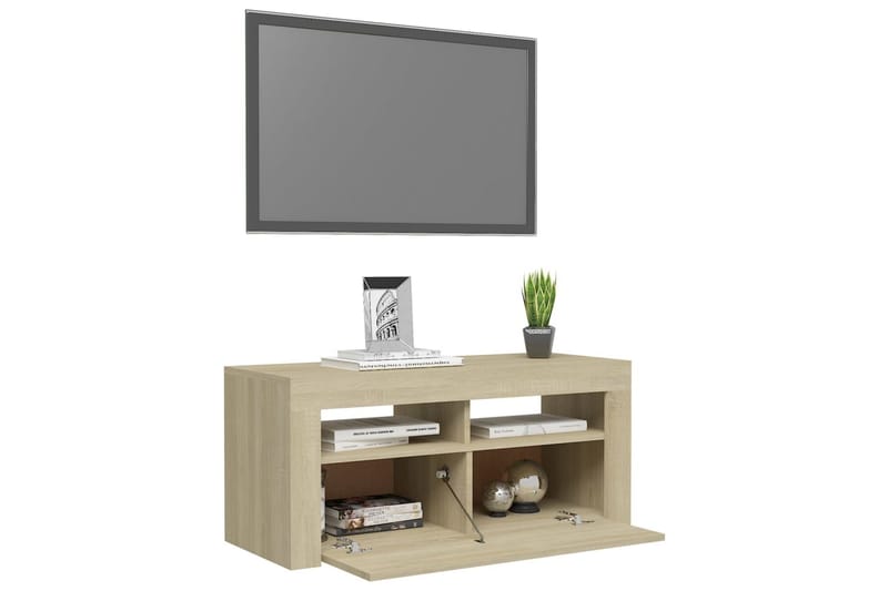 TV-benk med LED-lys sonoma eik 90x35x40 cm - Brun - Møbler - TV- & Mediamøbler - TV benk & mediabenk