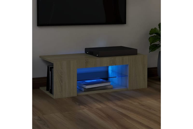 TV-benk med LED-lys sonoma eik 90x39x30 cm - Brun - Møbler - TV- & Mediamøbler - TV benk & mediabenk