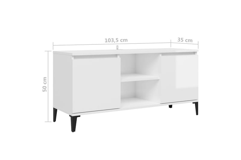 TV-benk med metallben høyglans hvit 103,5x35x50 cm - Hvit - Møbler - TV- & Mediamøbler - TV benk & mediabenk