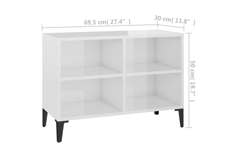 TV-benk med metallben höyglans hvit 69,5x30x50 cm - Hvit - Møbler - TV- & Mediamøbler - TV benk & mediabenk