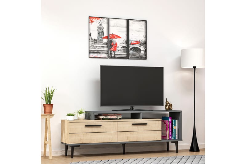 TV-benk Nivarlet 150 cm - Blå / Natur / Antrasitt - Møbler - TV- & Mediamøbler - TV benk & mediabenk