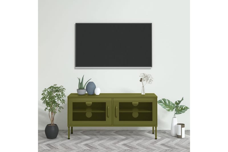 TV-benk olivengrønn 105x35x50 cm stål - grønn - Møbler - TV- & Mediamøbler - TV benk & mediabenk