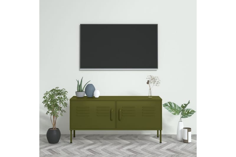 TV-benk olivengrønn 105x35x50 cm stål - grønn - Møbler - TV- & Mediamøbler - TV benk & mediabenk