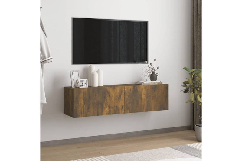 TV-benk røkt eik 120x30x30 cm konstruert tre - Brun - Møbler - TV- & Mediamøbler - TV benk & mediabenk