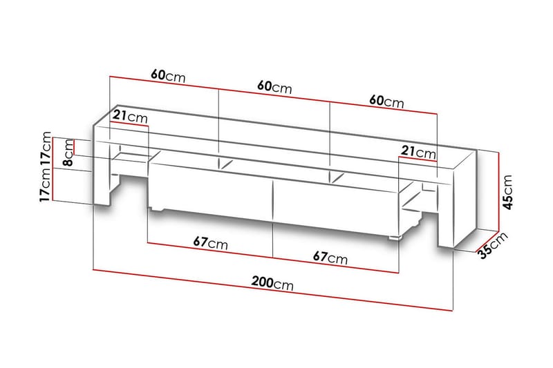 Tv-Benk Solo 200x35x45 cm - Svart|Grå|Hvit - Møbler - TV- & Mediamøbler - TV benk & mediabenk