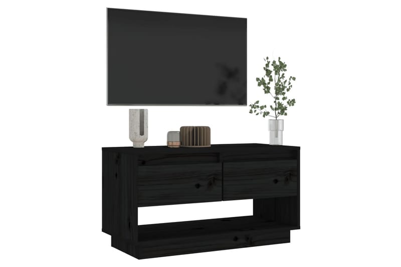 TV-benk svart 74x34x40 cm heltre furu - Svart - Møbler - TV- & Mediamøbler - TV benk & mediabenk