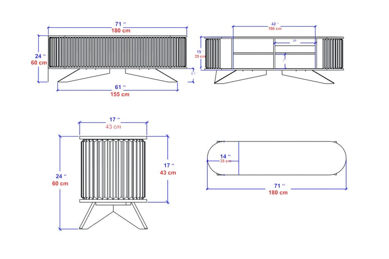 Tv-benk Zakkum 180x60 cm - Antrasitt - Møbler - TV- & Mediamøbler - TV benk & mediabenk