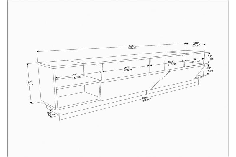 Tv-benk Zakkum 240x47,4 cm - Hvit - Møbler - TV- & Mediamøbler - TV benk & mediabenk