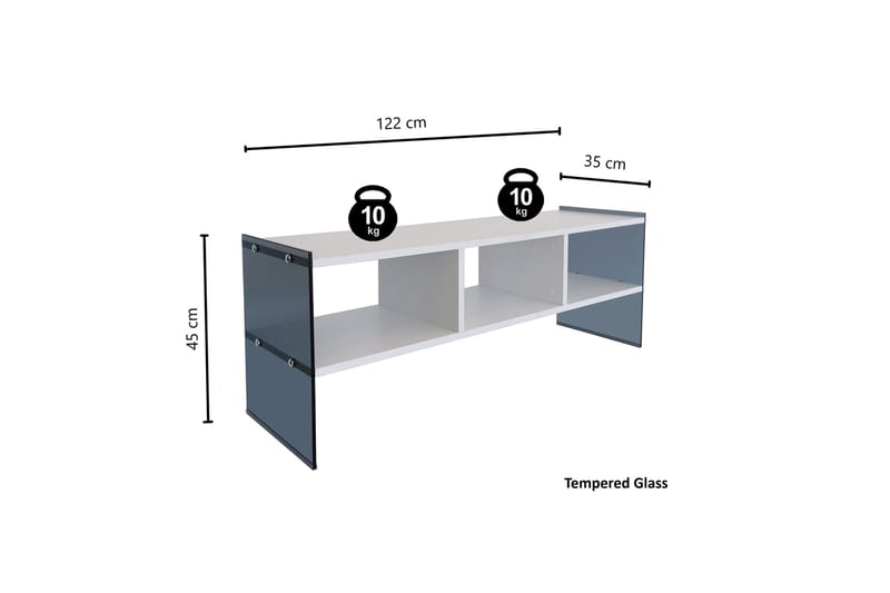 TV-benk Zazana 122 cm - Hvit/Grå - Møbler - TV- & Mediamøbler - TV benk & mediabenk