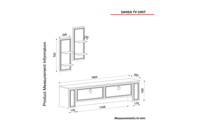 TV-benk Zuhal 180 cm - Hvit/Teak - Møbler - TV- & Mediamøbler - TV benk & mediabenk