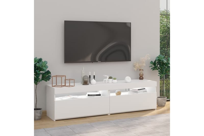 TV-benker 2 stk med LED-lys hvit 75x35x40 cm - Hvit - Møbler - TV- & Mediamøbler - TV benk & mediabenk